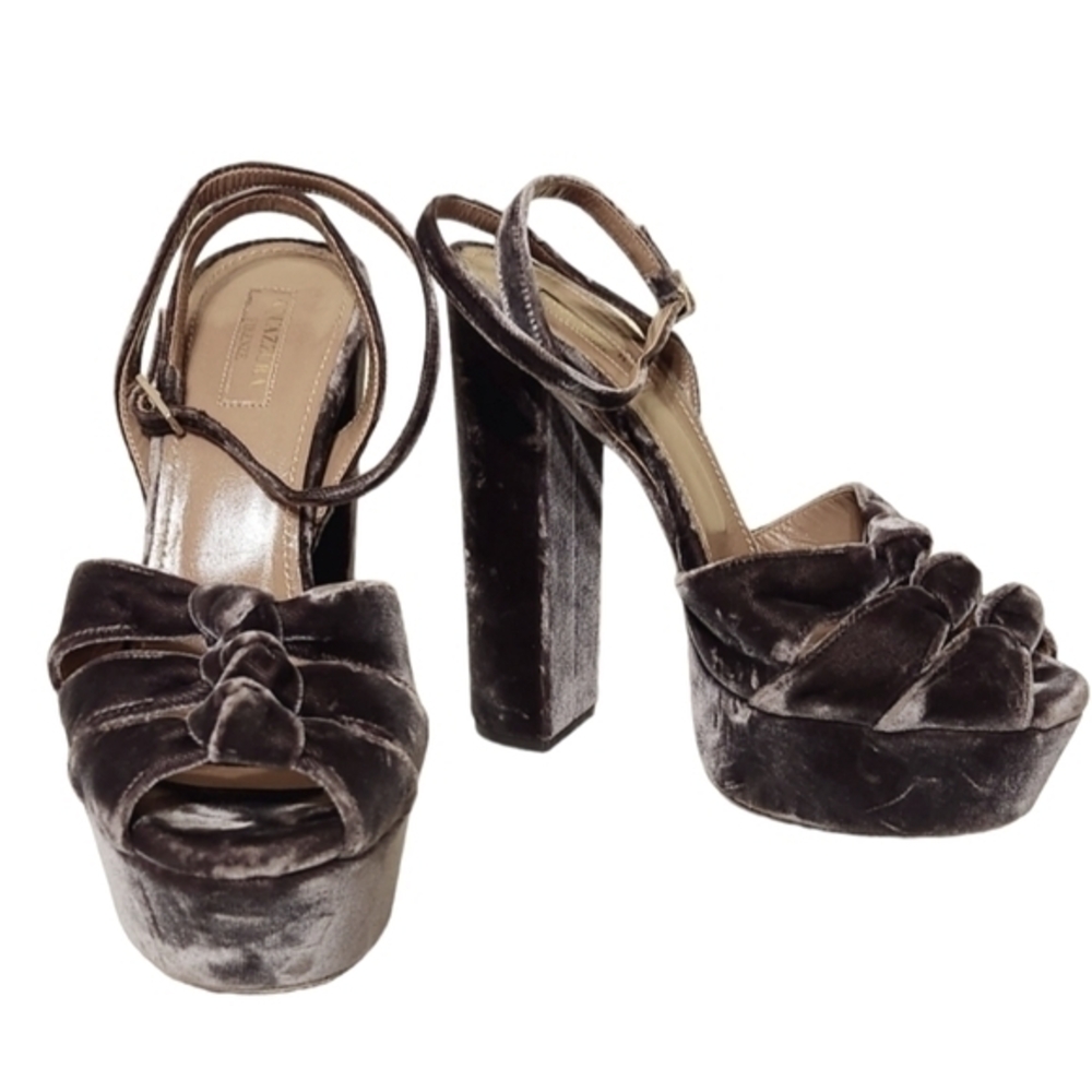 AQUAZZURA MIRA PLATFORM VELVET‎ SANDALS 8 - Picture 3 of 13